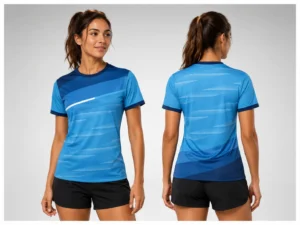 Damen-Laufshirt LFN 108 in Blau – Vorder- und Rückansicht